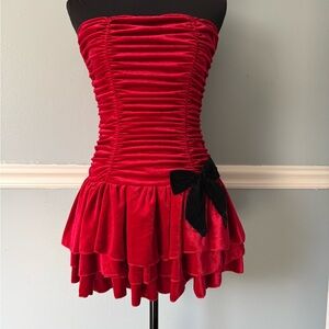 SHEIN Red Strapless Dress with Black Accent S
